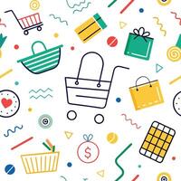 shopping seamless pattern with colorful icons vector