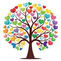 a colorful tree with hearts on it vector