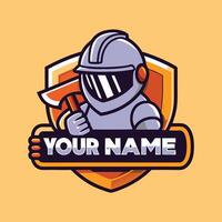 a cartoon character holding an axe in front of a shield vector
