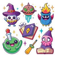 cartoon characters with various objects and objects vector
