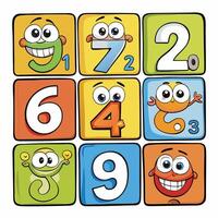 a cartoon set of numbers with faces and numbers vector
