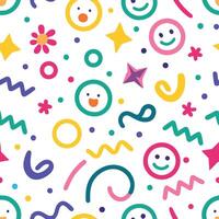 a colorful pattern with smiley faces and stars vector