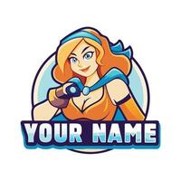 a cartoon girl holding a gun with the word 'your name'on it vector