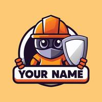 a cartoon character holding a shield and a name plate vector