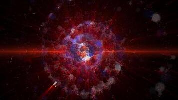 A large-scale, three-dimensional spectacle. A bright spiral galaxy smoothly changes perspective, emitting spectacular waves into space. video