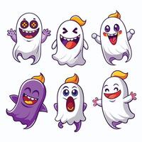 cartoon ghost characters with different expressions vector
