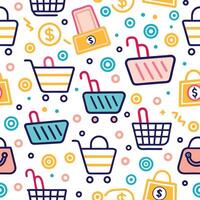 shopping seamless pattern with shopping carts and money icons vector