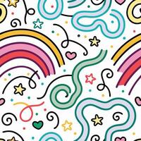seamless pattern with colorful rainbows and stars vector