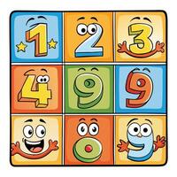 a cartoon number puzzle with faces and numbers vector