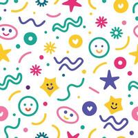 a colorful pattern with smiley faces and stars vector