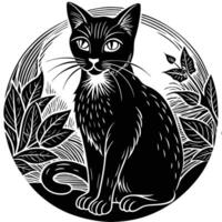 black and white illustration of a cat sitting in a circle vector