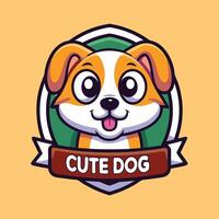 a cute dog logo with a ribbon around it vector