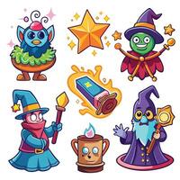 cartoon wizard set of items vector