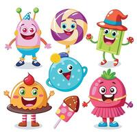 cartoon characters of candy and sweets vector