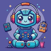 a cartoon robot with headphones and a controller vector