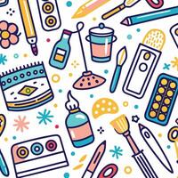 art supplies and tools in a seamless pattern vector