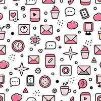 a pink and white pattern with icons and symbols vector