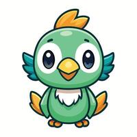 a cartoon bird with big eyes and a green and orange beak vector