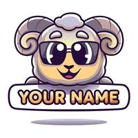 a cartoon sheep wearing sunglasses and holding a sign that says your name vector