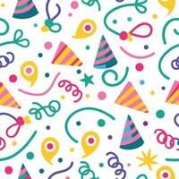 a colorful party hat pattern with confetti and streamers vector