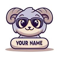 a cute cartoon sheep wearing sunglasses and holding a sign that says your name vector