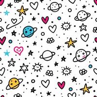 seamless pattern with planets, hearts and stars vector