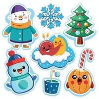 christmas stickers set with snowman, snowflake, snowman, snowman, snowman vector