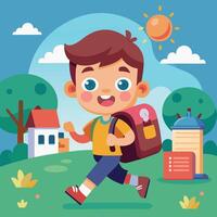 a cartoon boy with a backpack running in the park vector
