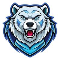 the head of a polar bear with blue eyes vector