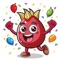 a cartoon red egg character running with balloons vector