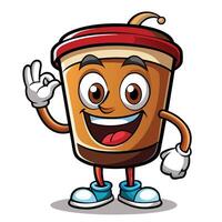 coffee cup character with a smile and a hand gesture vector