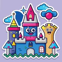 cartoon castle with a happy face and balloons vector