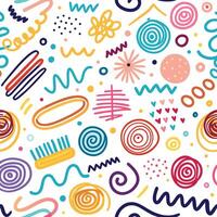 seamless pattern with colorful doodles and swirls vector
