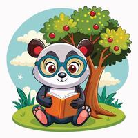 panda bear reading book under tree vector