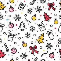 christmas seamless pattern with christmas tree, presents and snowflakes vector