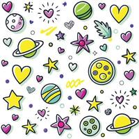 a colorful set of space objects and planets vector