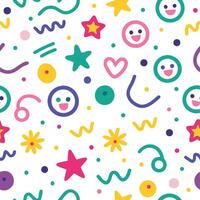 a colorful pattern with smiley faces and stars vector