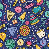 seamless pattern with party items on a blue background vector