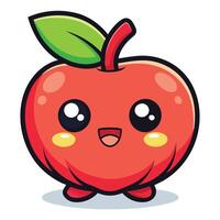 a cartoon red apple with a green leaf vector