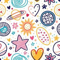 seamless pattern with planets, stars and hearts vector