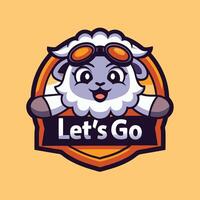 a sheep wearing goggles and holding a sign that says let's go vector