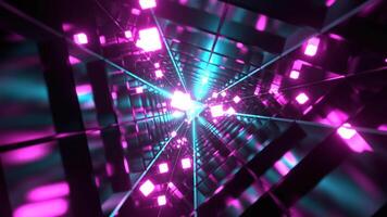 Cyan and Pink Sci-Fi Triangular Tunnel With Neon Cubes Background VJ Loop l 4K video
