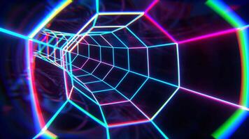 Cyan Pink and Orange Neon Octagonal Torus Tunnel Background VJ Loop l 4K video