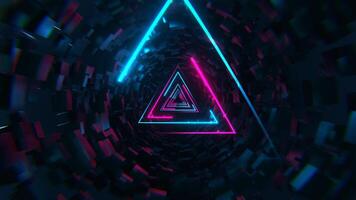 Cyan and Pink Neon Sci-Fi Triangular Tunnel Background VJ Loop 4K video