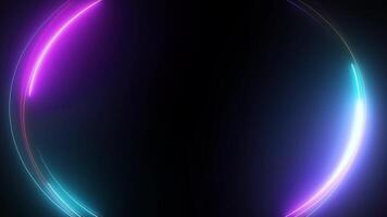 Frame futuristic bright glowing neon laser line twirl curve circle. video