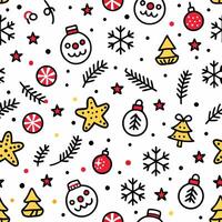 christmas seamless pattern with snowman, christmas tree, and other items vector