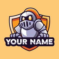 a cartoon knight with a shield and sword logo vector