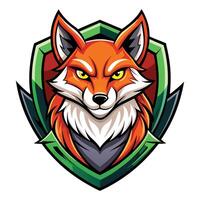 a fox head on a shield with a green background vector