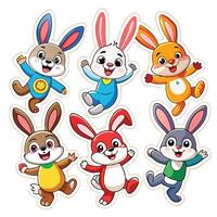 bunny stickers set with different colors and sizes vector