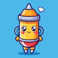 cute cartoon crayon character with heart on blue background vector